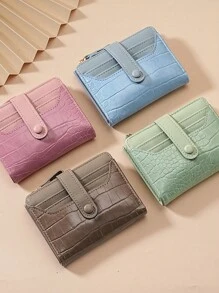 Crocodile Pattern Multi-Slot Wallet, Macaron Color Short Wallet, Daily Minimalist Multi-Layer Wallet, Versatile Fresh Card Holder