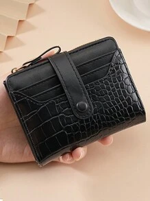 Crocodile Pattern Multi-Slot Wallet, Macaron Color Short Wallet, Daily Minimalist Multi-Layer Wallet, Versatile Fresh Card Holder
