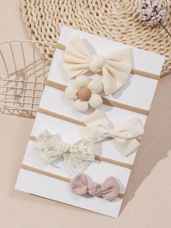 5 st/set Baby Girl Flower & Bow Dekor Pannband, lämpliga för vårens dagliga användning (papperskort ingår ej)