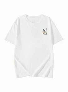 女士休闲宽松白色日系可爱牛奶图案印花短袖T恤，夏季 - 白色 - 查看 5