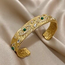 1 Stück Luxus Strass Böser Blick Armband, Retro Goldener Armband für Frauen, Edelstahl weit geöffneter Armband für Alltag, Party, Weihnachtsgeschenke