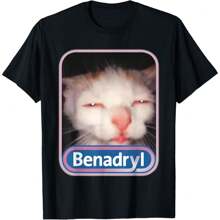 Benadryl Meme Cat Benny Cute & Funny Weird Meme T-Shirt, Unisex Funny Graphic T Shirts - 黑色 - 查看 1