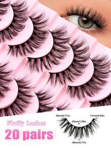 20 Paar 3D Kunstmink Wimpern, 3D Faser Falsche Wimpern Set beinhaltet Wimpernkleber, Wimpern Isolator, Entfernungsflüssigkeit, Pinzette, Wimpernbürste, geeignet für Hochzeit, Party, täglichen Gebrauch, können separat erworben werden Wimpernbüschel Set, Wimpern, Falsche Wimpern