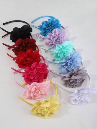 1 件鲜艳大花朵头带，纯色带中心雄蕊，玫瑰花发带，可爱儿童头带，适合日常使用、派对、婚礼、节日礼物、庆典