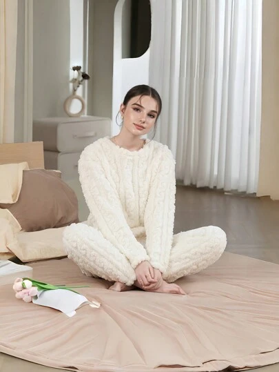 두 벌 가을과 겨울 자카드 지퍼 플란넬 홈 파자마 세트 두꺼운 여성용 따뜻한 잠옷, 가을 옷, 푹신한 파자마, 아늑함