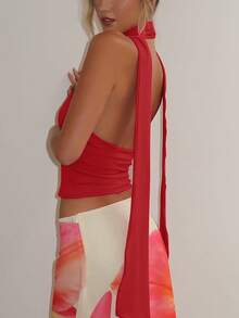 女士夏季系带露背吊带短款背心优雅性感派对上衣