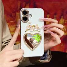 1 szt. Platerowana prosta krawędź luksusowa miękka pełna obudowa serca z kryształkami lustrzanymi etui na telefon kompatybilne z iPhone 16/Galaxy S24 Ultra/Edge 30/Infinix Smart 8/Infinix Hot 40i/Tecno Spark 20/Tecno Spark 20C/Tecno Spark Go 2024/Redmi Note 13 Pro+/Honor X8 - Biały - Zobacz 13