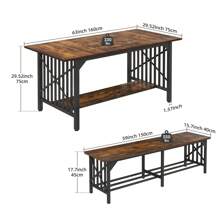 Rustic Brown 63Inch Wooden Large Dining Table With 2 Benches, 3-Piece Kitchen Table Dinette Set For Breakfast, Gathering, Kitchen