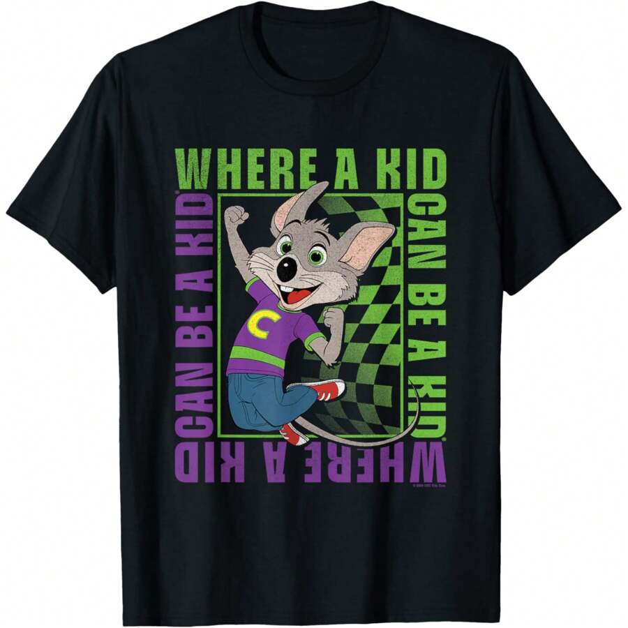 Chuck E. Cheese Where A Kid Can Be A Kid Modern Chuck Faded T-Shirt - Black - View 1