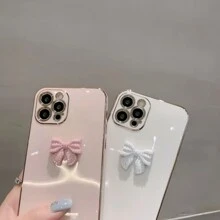Bow-Knot 1pc Simple Elegant Faux Pearl Bow Phone Case Compatible With Iphone 16 Pro Max / Compatible With Galaxy S24 Ultra / Edge 30 / Compatible With Infinix Smart 8 / Compatible With Infinix Hot 40i / Compatible With Tecno Spark 20 / Compatible With Tecno Spark 20C / Compatible With Tecno Spark Go 2024 / Compatible With Redmi Note 13 Pro+ / Compatible With Honor X8,International Version, Not The Domestic Version - Pink - View 5