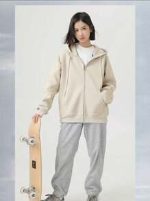 UNISEX Plain Basic Cold Thick Blouse Sweatshirt - Albaricoque - Ver 2
