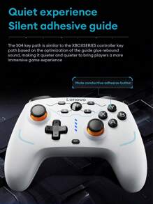 Lenovo 联想 S04 黑白游戏手柄，电池续航时间长，蓝牙连接，霍尔传感器 1000Hz，3 种连接模式，多功能操纵杆，带来身临其境的游戏体验，静音按钮，无线连接，兼容多种设备