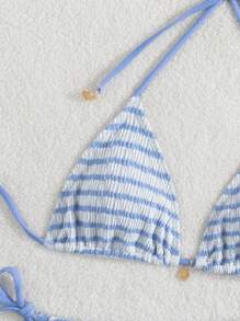 Ladies' Striped And Water Ripple Split Swimsuit Sexy Bikini SexHy Bikini Swimsuit Color Blocking Fashion High-End Hot Spring Party Bikini Careful Machine,European & American Style Sexy Halter Women Bikini Set Swimwear, For Summer Beach Vacation Hot Selling Swimsuits - Baby Blue - View 5