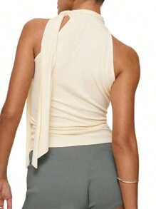 Women's High Neck Tank Tops Sleeveless Solid Color Slim Fitted Tops Summer Shirts - Apricot - View 3