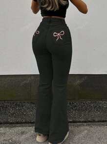 Nouveau produit transfrontalier Jeans évasés pour femmes avec nœud brodé personnalisé style Y2K