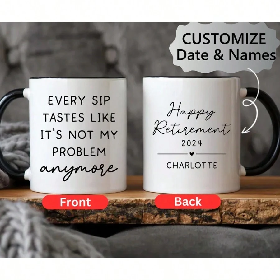 Caneca de Café Personalizada para Aposentadoria, Caneca de Aposentadoria Feliz, Presente de Aposentadoria Personalizado para Chefe e Colega de Trabalho, Caneca de "Oficialmente Aposentado" para Ela, Caneca Personalizada, Presente do Dia dos Namorados, Dia dos Namorados, Presente para Ela, Presente para Ele, Presente para Mãe, Presente para Amigos, Decoração para Casa, Decoração, Presente Personalizado, Presente Personalizado - Preto - Visão 1