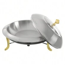 Juego de platos redondos para frotar, 3 l, 28 cm, recipiente calentador, calentador de alimentos, recipiente calentador para buffet, recipiente calentador para catering, buffet y fiesta - Dorado - Ver 3