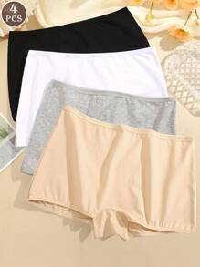 4pcs/Pack Women Breathable Friction Reducing Colored Shorts For Medium Waist Sports And Fitness