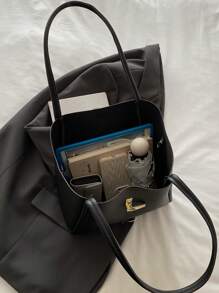 New Solid Color Luxury Feeling Versatile Women Shoulder Tote Bag - Black - View 9