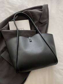 New Solid Color Luxury Feeling Versatile Women Shoulder Tote Bag - Black - View 8
