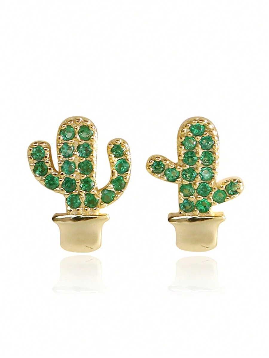 925 纯银仙人掌耳钉，小巧时尚经典优雅奢华百搭日常个性化不对称自然风格