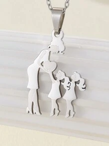 1 件时尚不锈钢家庭母亲儿童兄弟姐妹吊坠项链，适合家庭聚会节日礼物