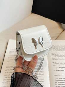 1pc High-Grade Eel Pattern Bow Chain Shoulder Crossbody Mini Saddle Bag Fashionable And Versatile Lipstick Bag Coin Purse, Chain Crossbody Bag With Butterfly Decoration, Fashionable And Versatile Square Bag Shaped Lipstick Bag, Suitable For Girls' Daily Use, Attending Parties, Sweet And Cute Shoulder Crossbody Bag - Butterfly Chain Bag - View 8