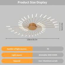 42 Lights Modern Flower-Shaped Ceiling Light , Recessed Metal & Acrylic Firework Petal LED Fixture For Living And Dining Rooms ,Remote Control Included - 金色 - 查看 15