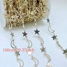 Galactic Beauty, Chic Moon & Star Copper Bead Chain, 39.37" - Perfect For DIY Necklaces & Bracelets, Ideal Gift For Women - Yellow Gold - View 3