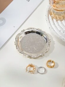 2pcs Metal Gold Embossed Small Trays, Decoration Plates For Fruit, Snacks, Cakes, Tea Cups, Jewelry Storage, Desserts - Multicolor - View 9