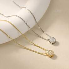 18K GOLD PLATED NECKLACE WITH ZIRCONIA STUDDED DROP - 金色 - 查看 3