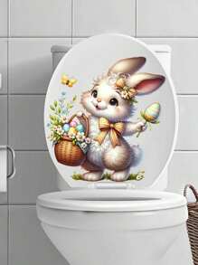 1 pieza Pegatina moderna de conejo y huevo de Pascua para el baño, sala de estar, dormitorio, gabinete del hogar, autoadhesiva, decorativa, gran regalo para fiestas, decoración festiva, agrega un ambiente festivo