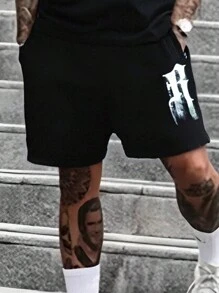 Conjunto de camiseta de manga corta y pantalón corto casual y holgado de unicolor para hombre