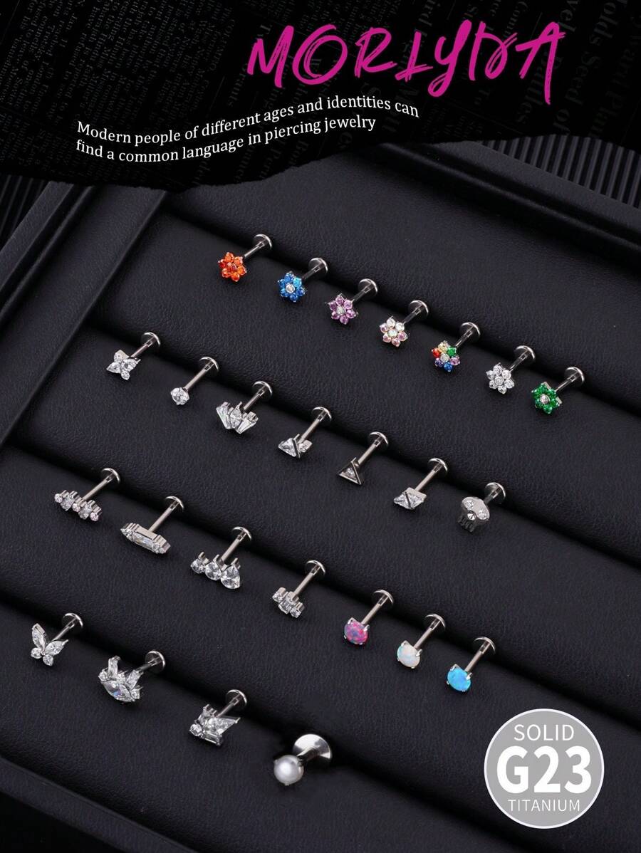 1 chiếc khuyên tai thời trang bằng đá Rhinestone trang trí bằng titan không cần xỏ chỉ màu 5A Zirconia hình hoa tai hình trái tim hình bướm G23 cấp độ cấy ghép khuyên tai hình hoa hồng - Nhiều màu - Xem 1