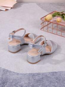 Elegant High-End Party High Heels, Solid Color Open Toe High Heel Sandals, Breathable And Lightweight Formal Dress Shoes, For Party, Performance, Banquet, Wedding, Square Toe High Heels - Silver - View 5