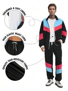 80s Outfit For Men 90s Tracksuit Costume For Halloween 70s Windbreaker Jacket Track Suit 2 Piece Hip Hop Set - Svart - Visa 6