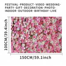 1pc Pink Floral Wall Photography Backdrops 3D Roses Flowers Party Banner 59.1*39.4/82.7*59.1/106.3*70.9 Inches Happy Mother's Day Newborn Bridal Wedding Birthday Anniversary Photo Background Indoor Outdoor Romantic Decoration Supplies