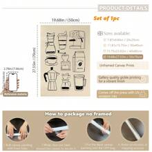 1 件，帆布挂画，带框装饰画，海报，墙壁艺术，咖啡，别致简约咖啡吧帆布艺术 - 厨房、客厅等墙壁装饰 - 美食家礼物生日毕业厨房装饰的完美礼物