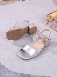 Elegant High-End Party High Heels, Solid Color Open Toe High Heel Sandals, Breathable And Lightweight Formal Dress Shoes, For Party, Performance, Banquet, Wedding, Square Toe High Heels - Silver - View 6