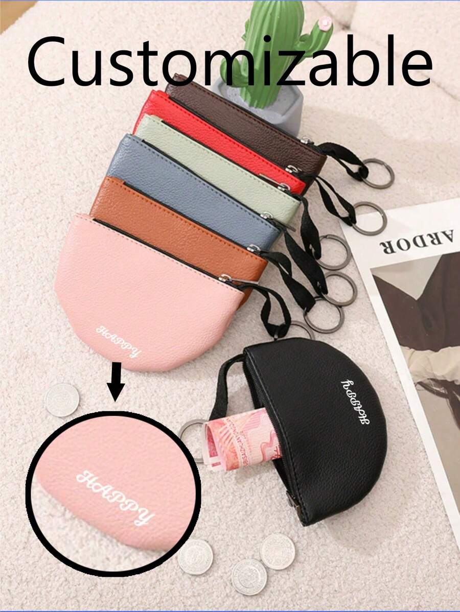 1PC Customizable Litchi Pattern PU Soft Leather Semi-Circular Coin Purse Creative Key Coin Bag For Women And Men - Multicolor - View 1
