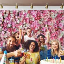 1pc Pink Floral Wall Photography Backdrops 3D Roses Flowers Party Banner 59.1*39.4/82.7*59.1/106.3*70.9 Inches Happy Mother's Day Newborn Bridal Wedding Birthday Anniversary Photo Background Indoor Outdoor Romantic Decoration Supplies