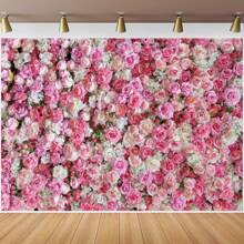 1pc Pink Floral Wall Photography Backdrops 3D Roses Flowers Party Banner 59.1*39.4/82.7*59.1/106.3*70.9 Inches Happy Mother's Day Newborn Bridal Wedding Birthday Anniversary Photo Background Indoor Outdoor Romantic Decoration Supplies
