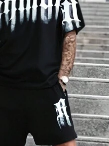 Conjunto de camiseta de manga corta y pantalón corto casual y holgado de unicolor para hombre