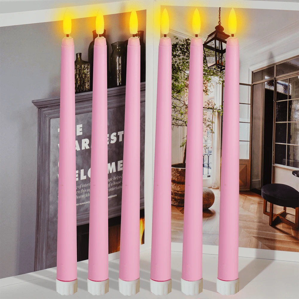 Set de 6 velas LED a batería con control remoto, velas con forma de cono con llama 3D, luces sin llama con parpadeo y luz amarilla cálida, para decoración de cumpleaños, hogar, habitación, Halloween, decoración del hogar, regalos, velas LED, luces de vela falsas