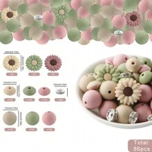 86 件硅胶雏菊花和圆珠扁豆珠组合适用于 DIY 手工艺品、珠宝制作、钥匙扣和家居装饰 - 彩色 - 查看 5