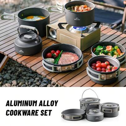 Naturehike 户外炊具套装，野营炊具，便携式水壶，煎锅，锅，铝合金，材质，嵌套设计