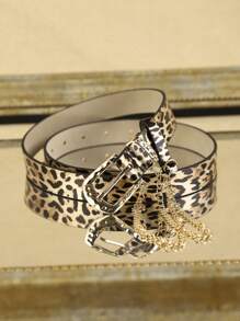 1pc Women Leopard Print PU Leather Chain Belt, Fashion Accessory For Party, Date, Daily Use