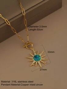 1pc Stainless Steel OT Clasp Chain Necklace With Sun Moon Star Pendant, Women Fashion Jewelry, Holiday Gift - Yellow Gold - View 20