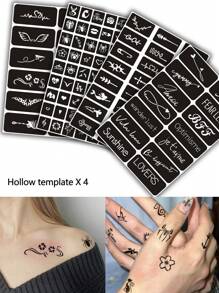 纹身模板和染料套装（纹身模板 + 纹身染料凝胶） - 多图案临时纹身套装，适合男性和女性，手指、手腕、肩膀、颈部、锁骨、身体艺术、防水、仿纹身模板