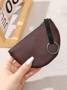 Litchi Texture Semi-Circle Coin Purse, Mini Key Pouch, Card & Coin Holder - Multicolor - View 3